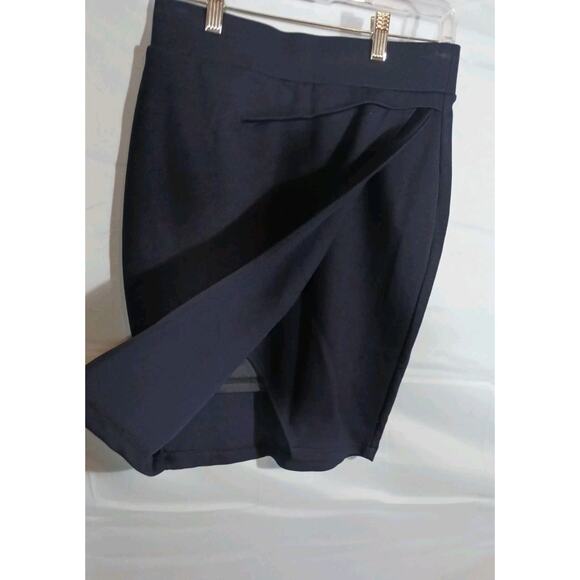 Puweer Women's Small Navy Blue Shaped Ruched Midi Pencil Skirt Rayon Blend NWT - Picture 4 of 9